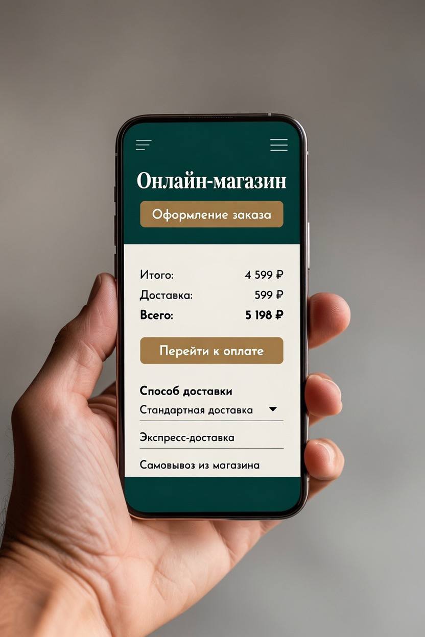 Оформление заказа на телефоне — выбор доставки и переход к оплате
